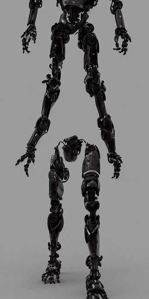 Prompt: a robot is standing in a black and white photo, a 3 d render by senior character artist, cgsociety, afrofuturism, hard surface modeling, cryengine, zbrush