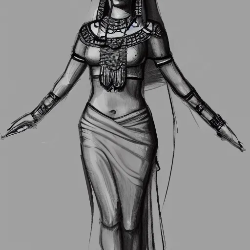 Prompt: a sketch drawing, cleopatra in our time, full body, by gabo mendoza, trending on artstation