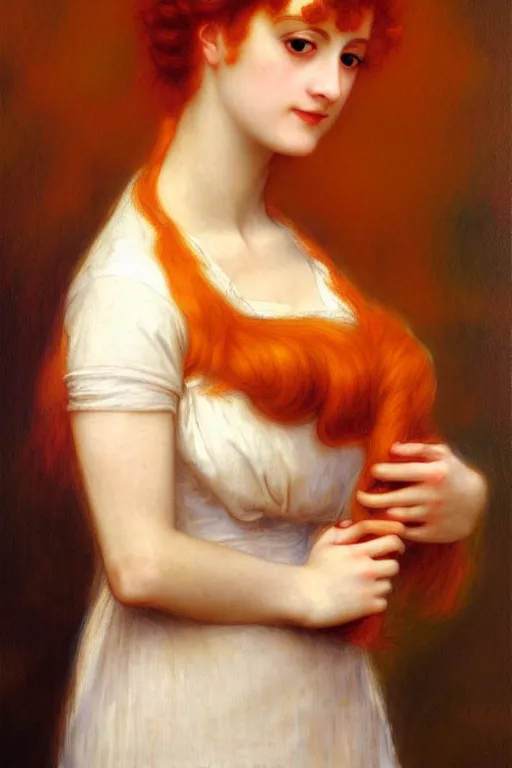 Image similar to jane austen orange red hair, painting by rossetti bouguereau, detailed art, artstation