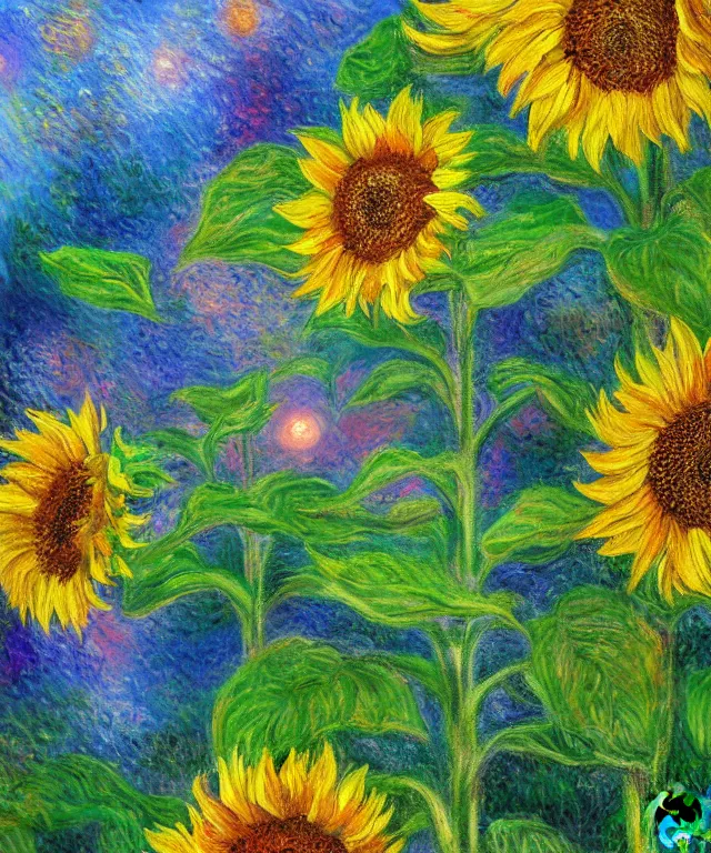 Prompt: sunflower garden, water painting, monet, heavenly, sun rays, intricate, colorful, highly detailed, digital painting, soft tones