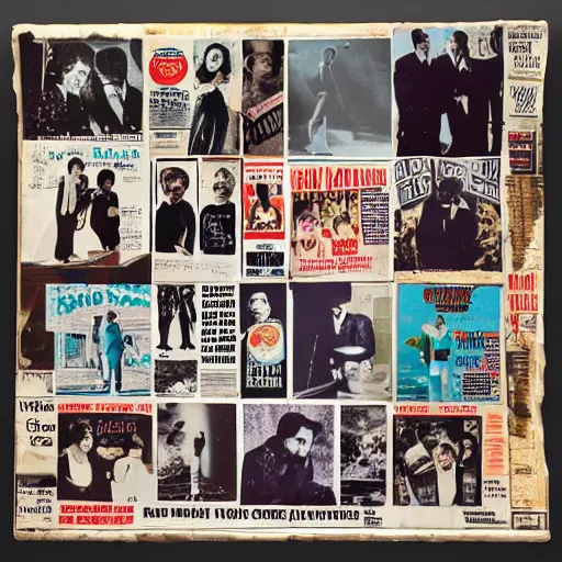 Image similar to vinyl LP cover for the 25th anniversary album from 'de portables' that is a cutout photo collage of pictures from 1960 music magazines