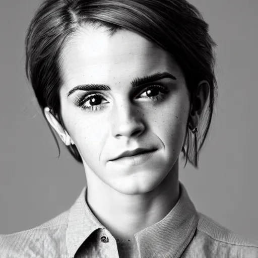 Prompt: Professional portrait of male Emma Watson. A photograph of Emma Watson if she was a man. Studio lighting