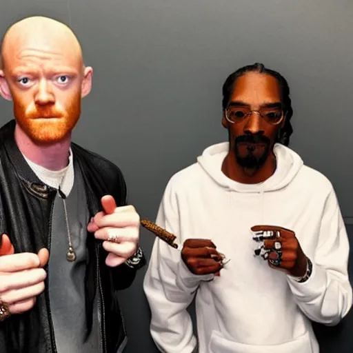 Prompt: max branning and snoop Dogg smoking a big joint in the studio