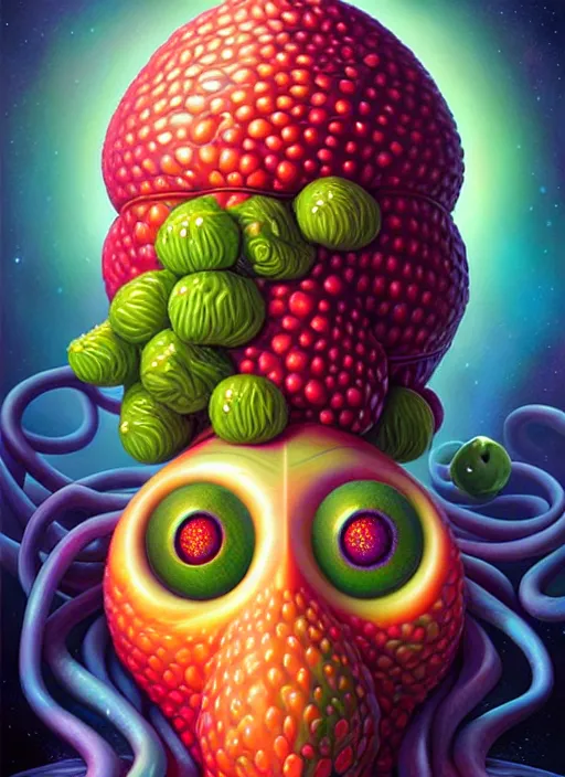 Image similar to cosmic lovecraft random fruit portrait, pixar style, by tristan eaton stanley artgerm and tom bagshaw.