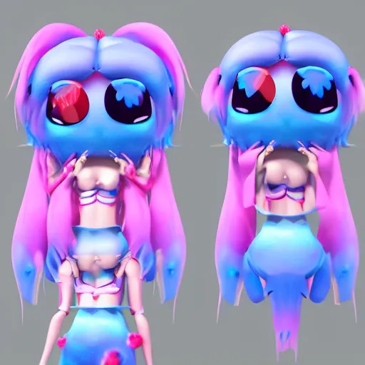 Image similar to cute fumo plush of a monster girl who loves to party, three point lighting, jellyfish, refractive optics, vray