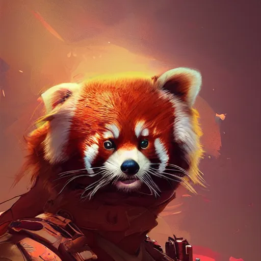 Image similar to red panda as apex legends character, digital illustration portrait design, by android jones and greg rutkowski, retrowave color scheme, detailed, cinematic lighting, wide angle action dynamic portrait