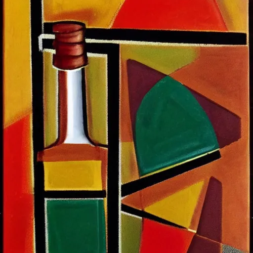 Prompt: whiskey bottle in the style of cubism