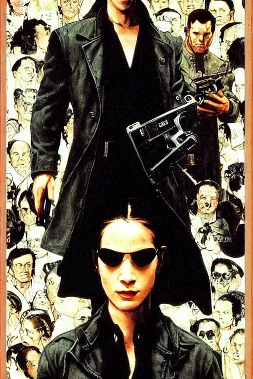 Image similar to Neo from Matrix painted by Norman Rockwell