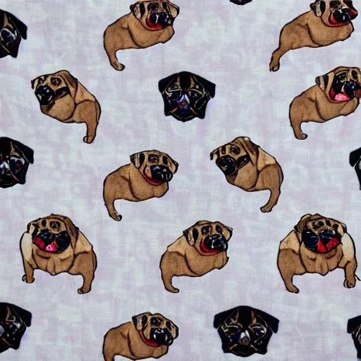 Prompt: pug fabric print