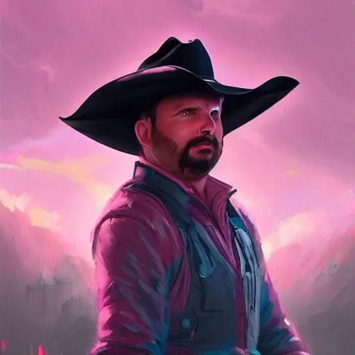 Image similar to a portrait of garth brooks rainy background, pink bright art masterpiece artstation. 8 k, sharp high quality artwork in style of jose daniel cabrera pena and greg rutkowski, concept art by tooth wu, hearthstone card game artwork.