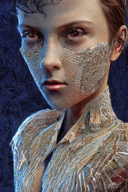 Image similar to hyper-realisti ultra-detailed maximalist and dramatic fullbody female portrait by andrei riabovitchev inspired by igor goryunov. Overpainted by binx.ly 8k realistic. Generative art. Tools used: Blender Cinema4d Houdini3d zbrush. Unreal engine 5 Cinematic. Beautifully lit. No background. artstation. Deviantart. CGsociety.