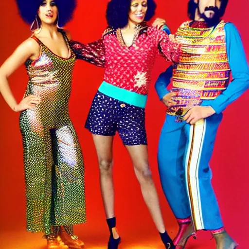 Image similar to 70's disco dancer, afro, disco clothes, dancing clothes, 70s dancing clothes, photography, retro, retro colors, retro designs, retro disco party