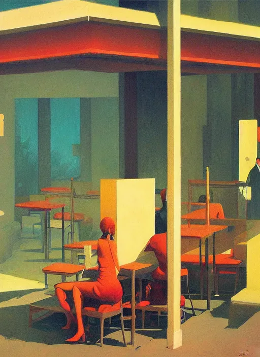 Prompt: neo-andean restaurant Edward Hopper and James Gilleard, Zdzislaw Beksinski highly detailed