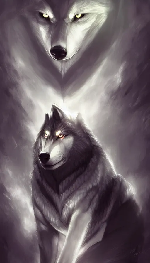 Prompt: wolf, fantasy, pixiv, dramatic, concept art, portrait, light