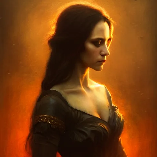 Image similar to majestic gracious regal aristocratic brunette female vampire portrait, atmospheric lighting, painted, menacing, intricate, volumetric lighting, beautiful, rich deep colours masterpiece, golden hour, sharp focus, ultra detailed, by leesha hannigan, ross tran, thierry doizon, kai carpenter, ignacio fernandez rios