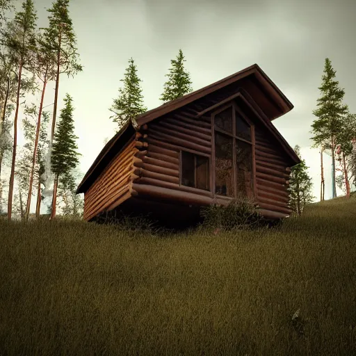 Image similar to a cabin in the woods, octane render