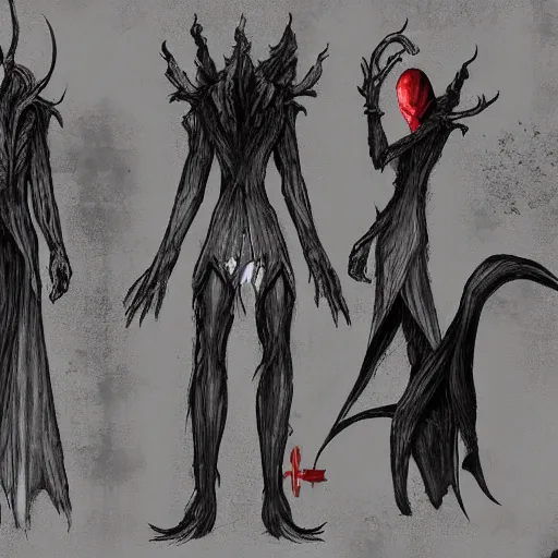 Image similar to various character sheets with character designs for a tall character with a vampire squid for a head made from dark wispy smoke made as an enemy in the silent hill video game franchise