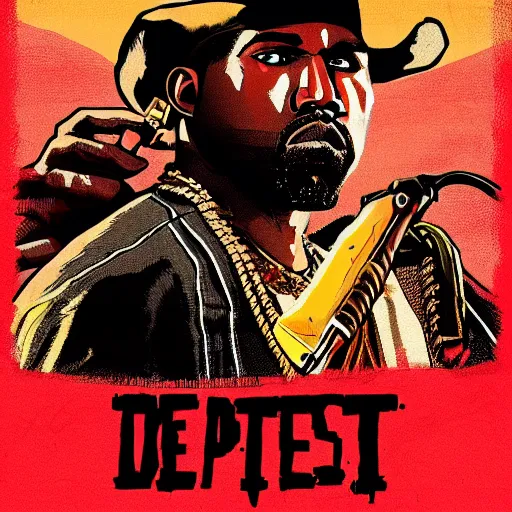 Image similar to kanye west in stephen bliss illustration red dead redemption 2 artwork of kanye west, in the style of red dead redemption 2 loading screen, by stephen bliss, artstation