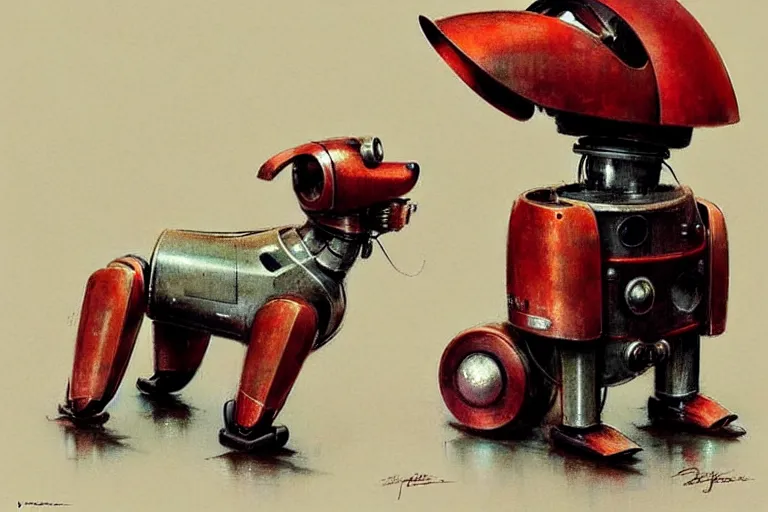 Image similar to discover ( ( ( ( ( 1 9 5 0 s retro future robot android dog. muted colors. ) ) ) ) ) by jean baptiste monge!!!!!!!!!!!!!!!!!!!!!!!!! chrome red