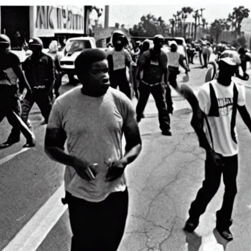 Image similar to film still, black rioters, in Los Angeles 1992 Riots