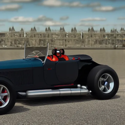 Prompt: a fluffy British Shorthair transformed into a roadster, cool, realistic, 4k, hd, highly detailed