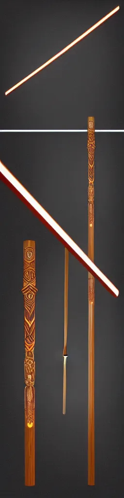 Image similar to picture of a single long futuristic thin ninja staff with ornaments, carving, weapon, cyberpunk, sci - fi, fantasy, close shot, single long stick, bright background