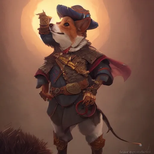 Prompt: d & d character art, corgi bard, hyperrealistic, extremely detailed digital illustration, fantasy, artgerm, greg rutkowski, trending on artstation, award - winning, masterpiece, 8 k