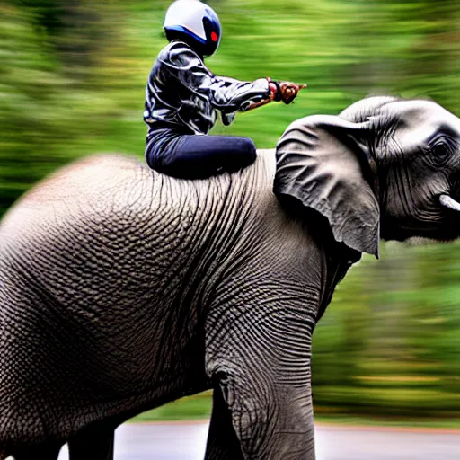 Image similar to an elephant riding a motorcycle
