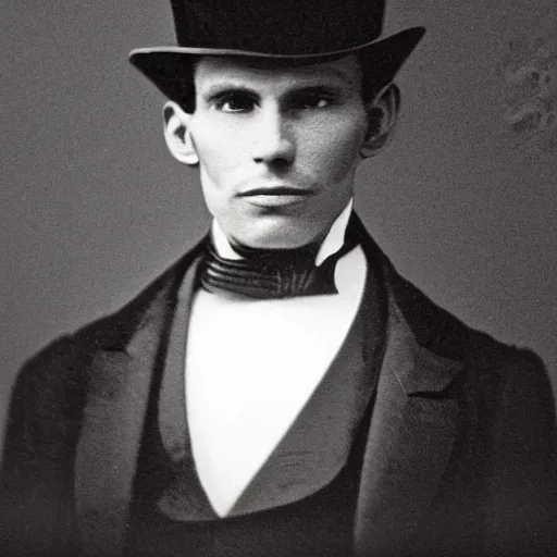 Image similar to A photograph portrait of Jerma in the mid-late 1800s with a top hat and sideburns with a pyramidal, taken in the mid-late 1800s, taken on a Field View Camera, realistic, hyperrealistic, very realistic, highly detailed, very detailed, extremely detailed, detailed, digital art, trending on artstation