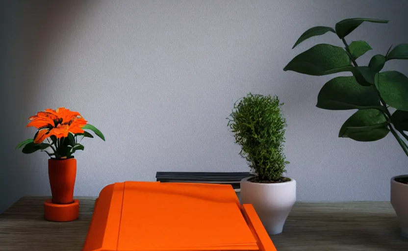 Prompt: a small miniature of a orange Toyota Corolla KE20 on a white table near a book and a vase with a plant, hyperrealistic, concept art, octane render, unreal engine 5, path tracing, complementary colors, calm, relaxing, serene, product photo, centered, symmetrical