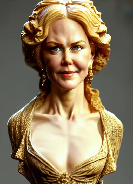 Image similar to high intricate bust of an nicole kidman ( 1 9 9 5 ) carved from wood in baroque style, studio light, maria panfilova, andrea savchenko, mike kime, ludovic plouffe, qi sheng luo, oliver cook, trending on artstation