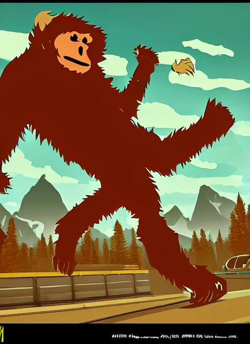 Prompt: sasquatch game art in the style of skate or die 2