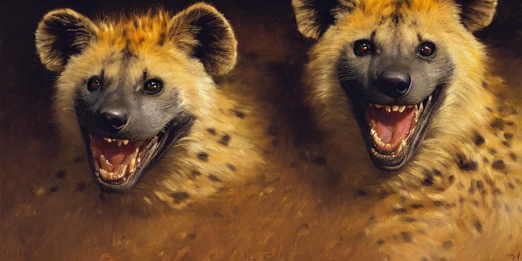 Image similar to a portrait of a hyenaman smiling looking at the viewer. highly detailed painting by gaston bussiere, craig mullins, j. c. leyendecker 8 k