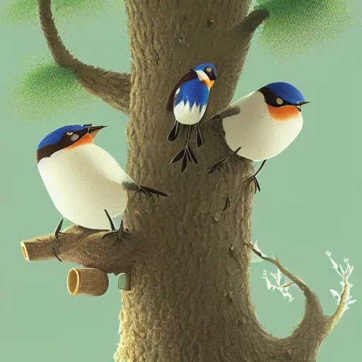 Image similar to photography, hirundo rustica in a forest tree, illustration by goro fujita, sharp focus, highly detailed, artstation