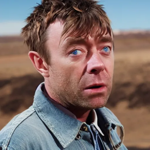 Image similar to Live Action Still of Damon Albarn in Breaking Bad, real life, hyperrealistic, ultra realistic, realistic, highly detailed, epic, HD quality, 8k resolution, body and headshot, film still