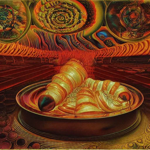 Prompt: russian distorted psychedlic pool octagon tom cat croissant cream caramel , by Johfra Bosschart and Richard Dadd and Pablo Picaso , chiaroscuro , line art , masterpiece