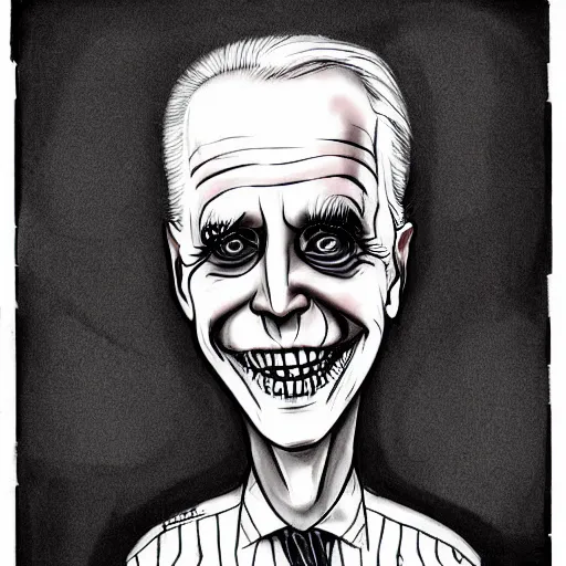 Image similar to grunge drawing of joe biden in the style of jack skellington and Jacob Shaw,creepy, surreal, trending on artstation