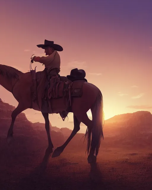 Image similar to an old cowboy walking through the door of a bustling, crowded bar of other people, wild west, sunset lighting, dusty, sunbeams. digital illustration, colors, soft lighting, adventurous, atmospheric lighting, 8K, octane render. By Makoto Shinkai, Stanley Artgerm Lau, WLOP, Rossdraws, James Jean, Andrei Riabovitchev, Marc Simonetti, krenz cushart, Sakimichan, D&D trending on ArtStation, digital art.