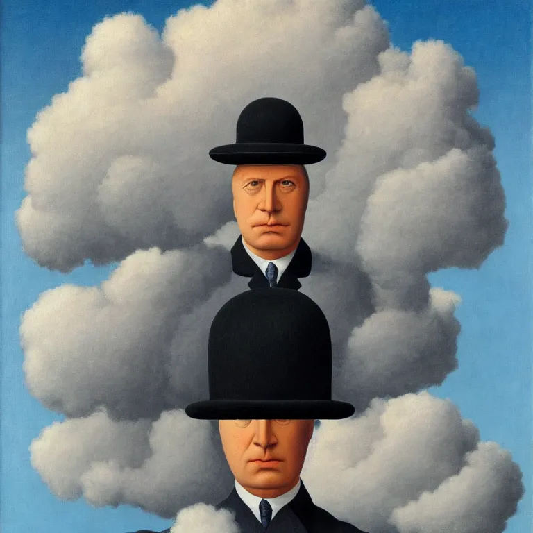 Image similar to portrait of a cloud faced man, by rene magritte, centered, detailed painting, hd, hq, high resolution, high detail, 4 k, 8 k