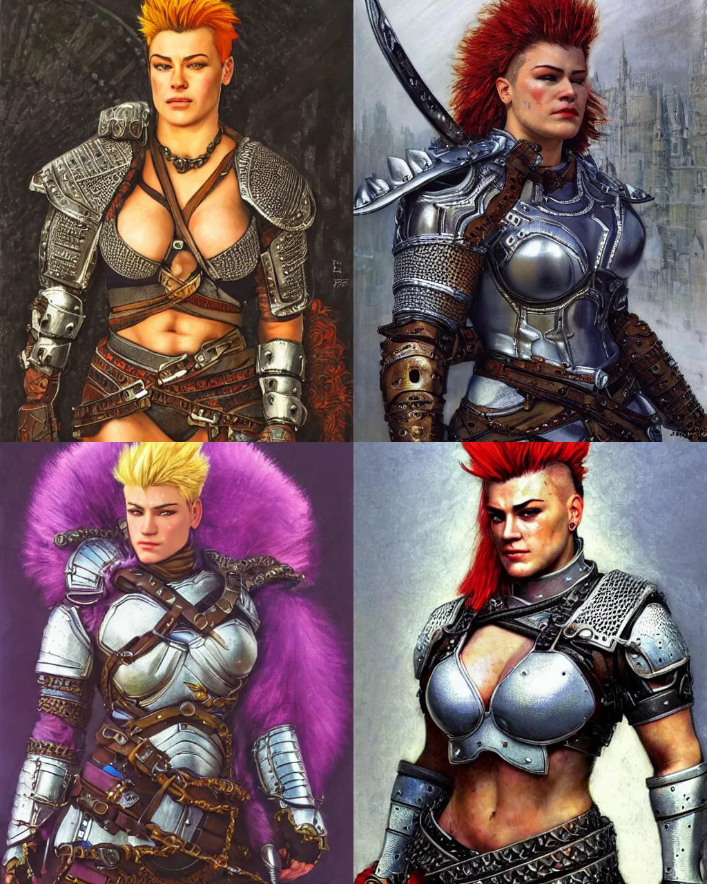 Prompt: detailed portrait of zarya from overwatch as a powerful medieval warrior wearing iron chainmail, intricate, hyper detailed, realistic, oil painting, by john atkinson grimshaw, Milo Manara, cinematic lighting