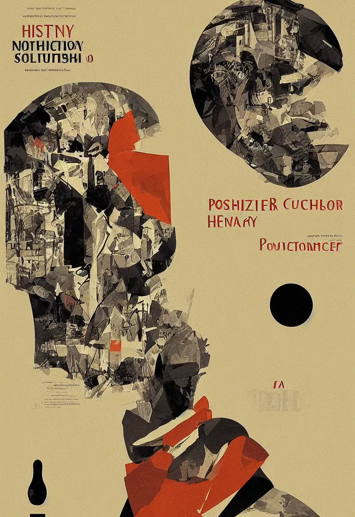 Image similar to a poster in the style of polish school of posters henryk tomaszewski for'the curator'- a story about the artificial intelligence and polish design