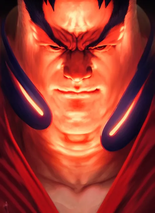 Image similar to symmetry!! portrait of evil ryu, street fighter iv, global illumination!! intricate, elegant, highly detailed, digital painting, artstation, concept art, smooth, sharp focus, illustration, art by artgerm and greg rutkowski and alphonse mucha