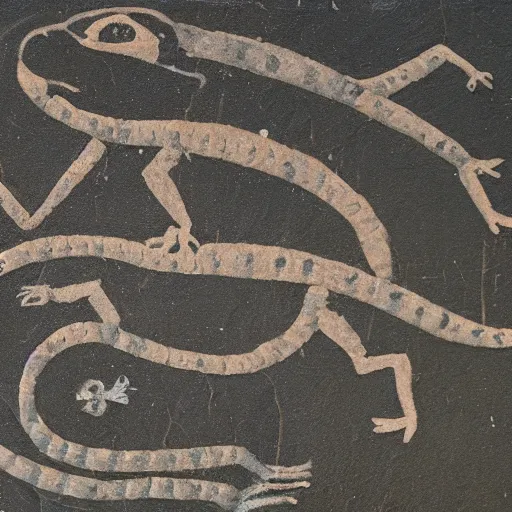 Image similar to a neolithic cave painting of the Geico Lizard