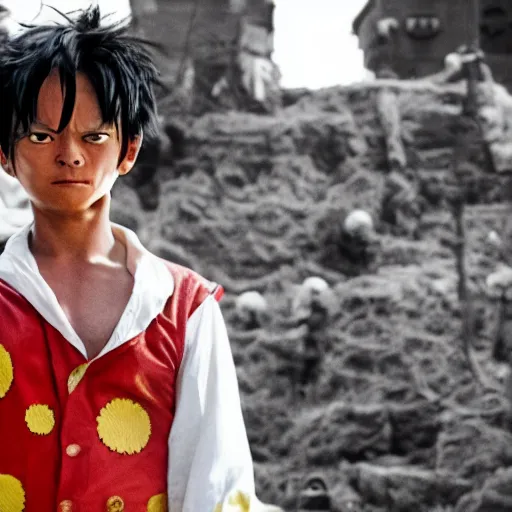 Prompt: real-life luffy, a still of a fight film