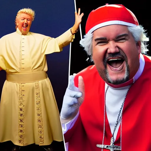 Prompt: guy fieri dressed as the pope is blessing trump supporters, the crowd is filled with muppets, award winning photo,