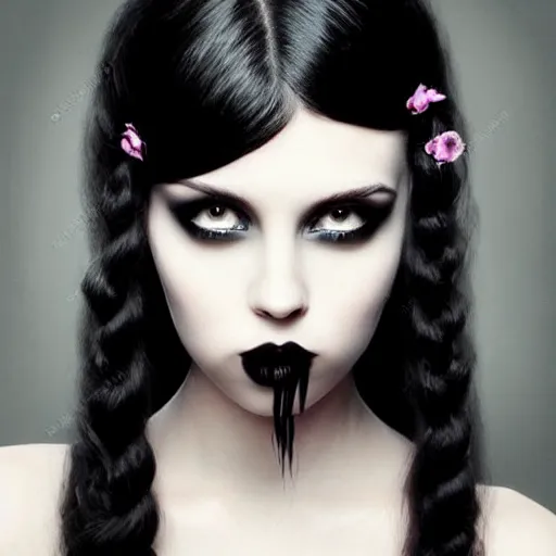 Prompt: amazing portrait in gothic style, girl, black long hair, smooth face, perfect eyes