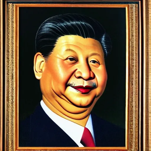 Image similar to Xi JinPing smiling portrait by Grant Wood.