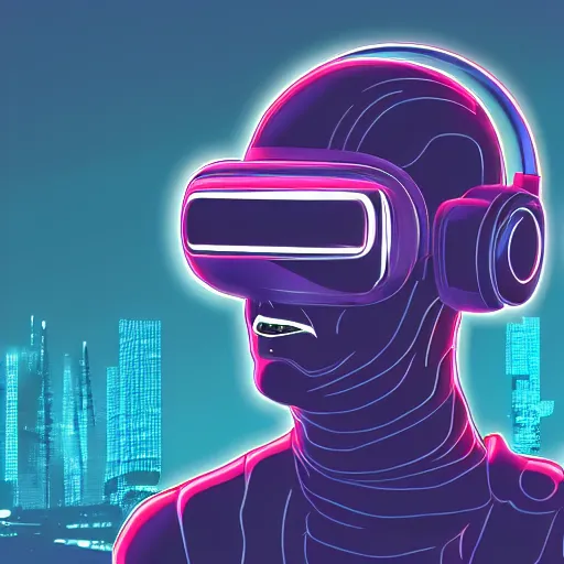 Image similar to cyberpunk, bot wearing vr headset, sci - fi, face, portrait, illustration