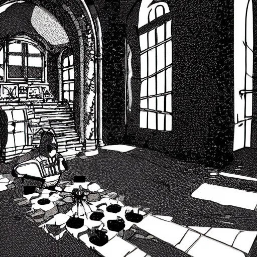Prompt: sans from Undertale inside of his castle, interior view