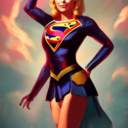 Prompt: margot robbie as supergirl, highly detailed, charlie bowater character art.